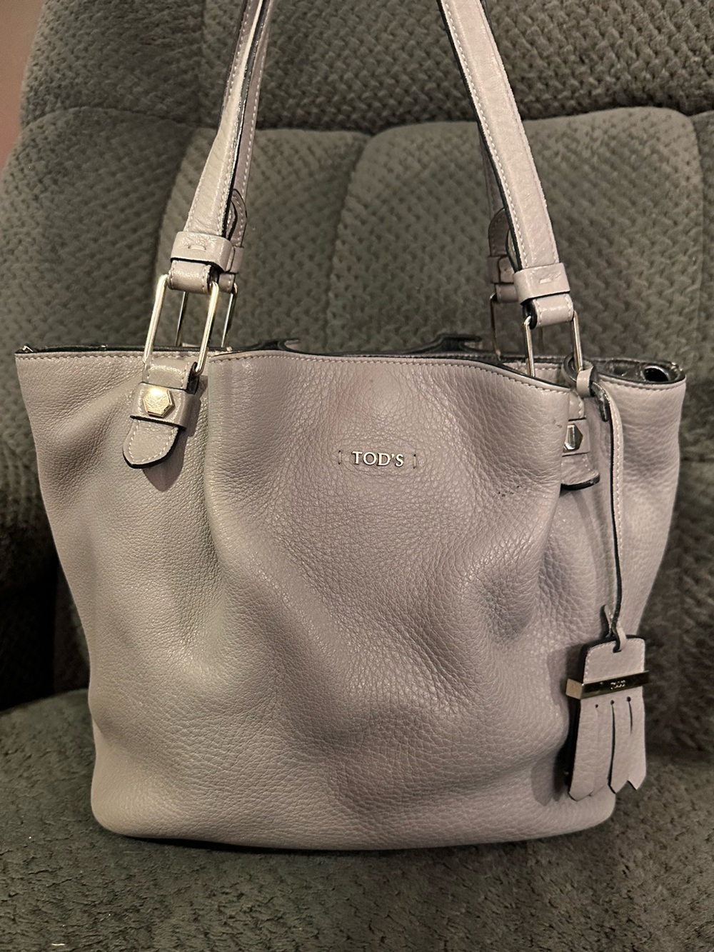 TOD'S grey Leather Tote Bag
